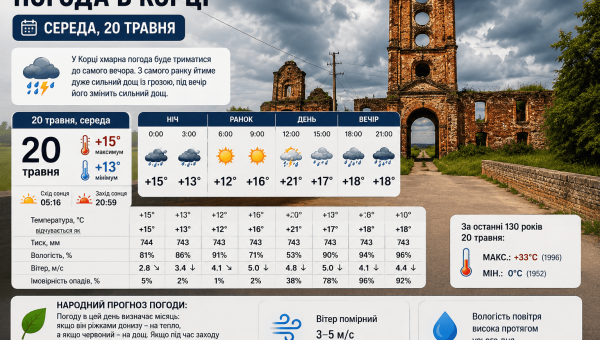 Погода в Корці на 20 травня